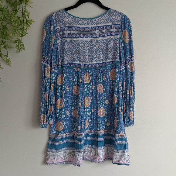 (Free People) Vintage Blue Lace Mini Dress Medium - Picture 10 of 12